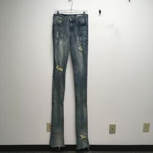 Si Tu Veux Mens Blue Distressed Mid Rise Stretch Stacked Denim Billy Jeans 30